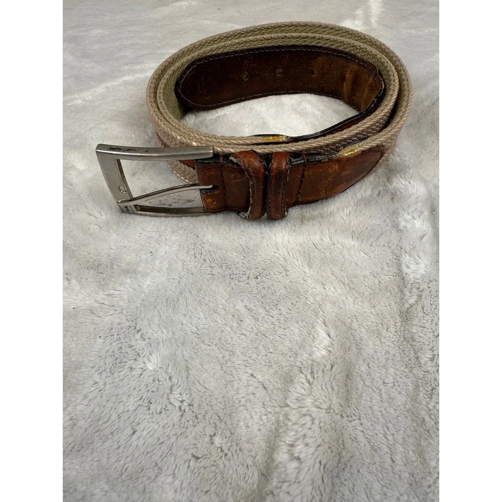 PGA Tour Mens Braided Canvas Leather Belt Khaki Brown Size 40 Golf Casual